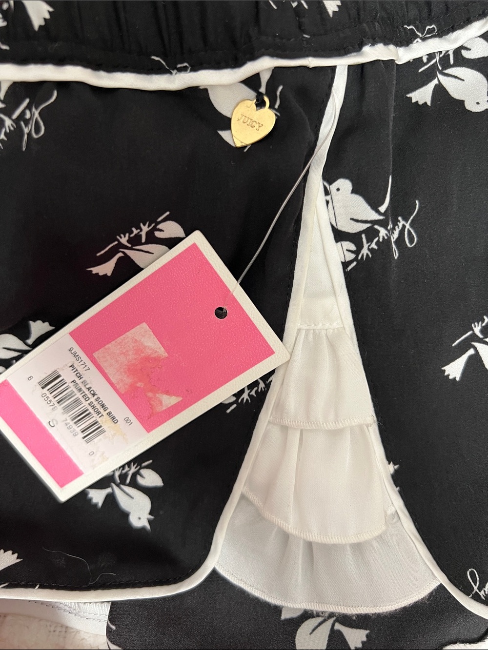 Juicy Couture Bird Print Satin Pajama Set | Cami & Shorts | Size S - Picture 5 of 15